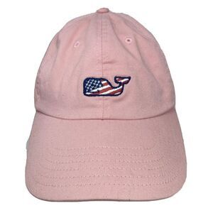 Vineyard Vines Hat Cap Strap Back Pink Red USA Flag Whale Preppy Casual